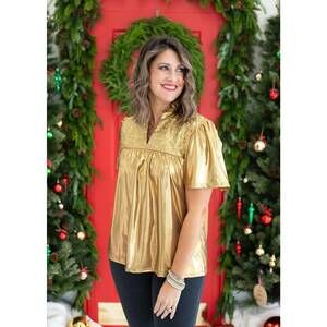 NEW LAYERZ CLOTHING glitter short sleeve top in gold